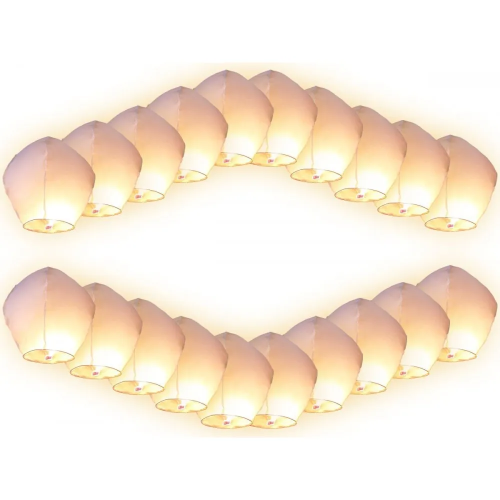 20 Lanterne Cinesi Volanti Bianche e Biodegradabili