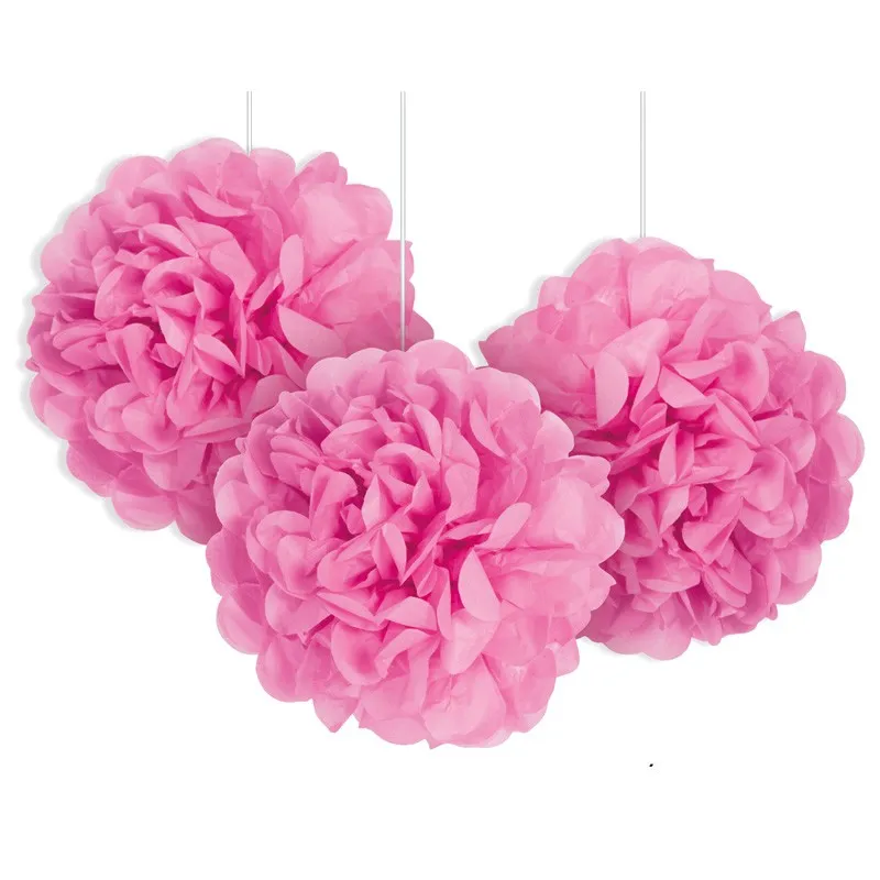 3 pompon rosa 23 cm