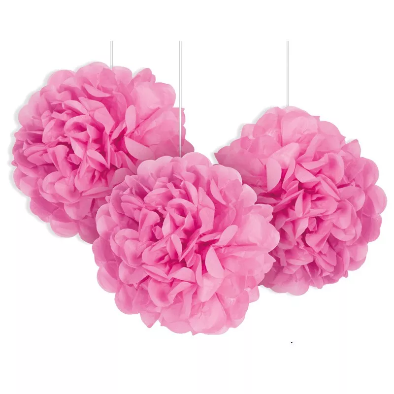 3 pompon rosa 23 cm