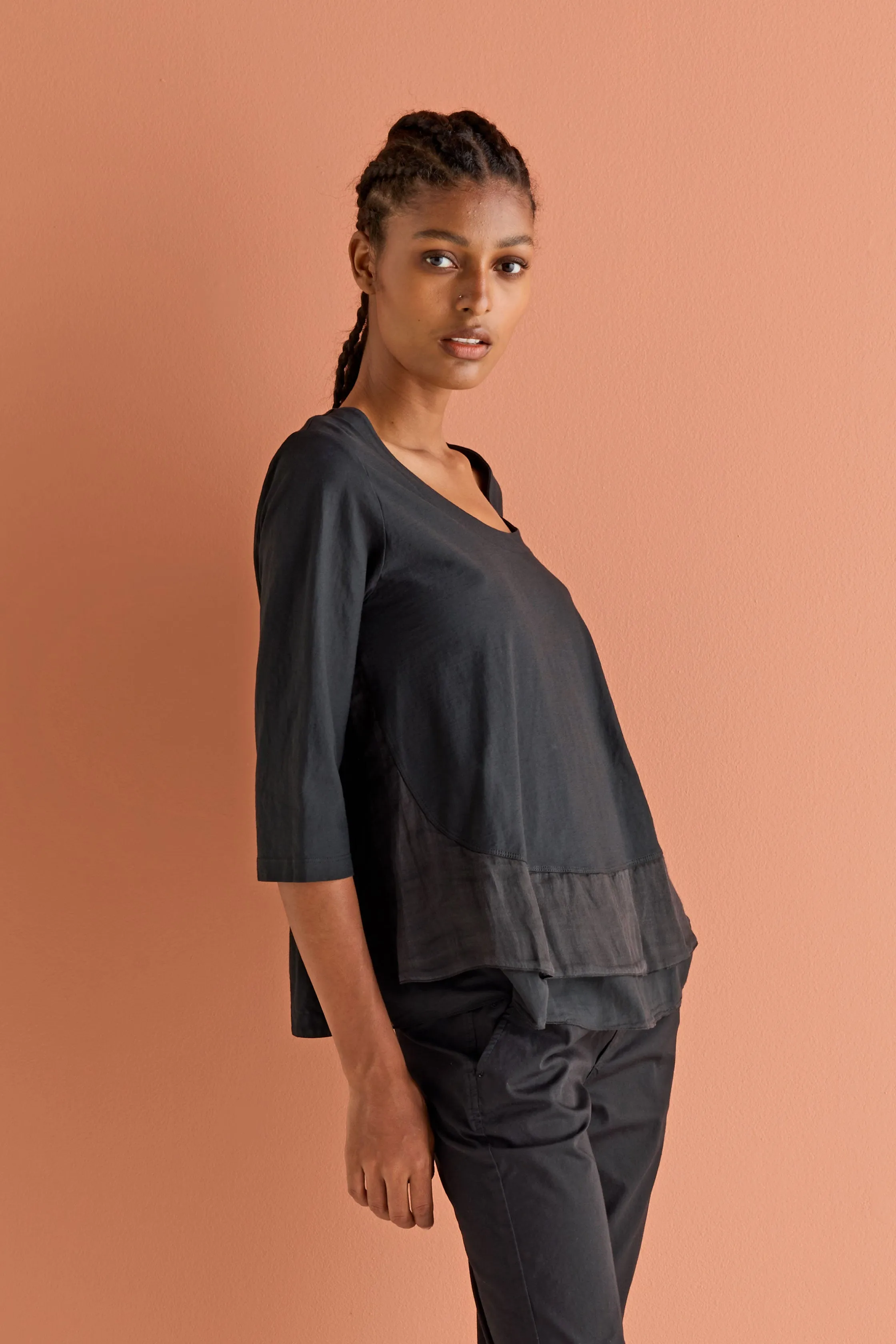 3/4 Sleeves Blouse Garment Dyed 37HU 2777