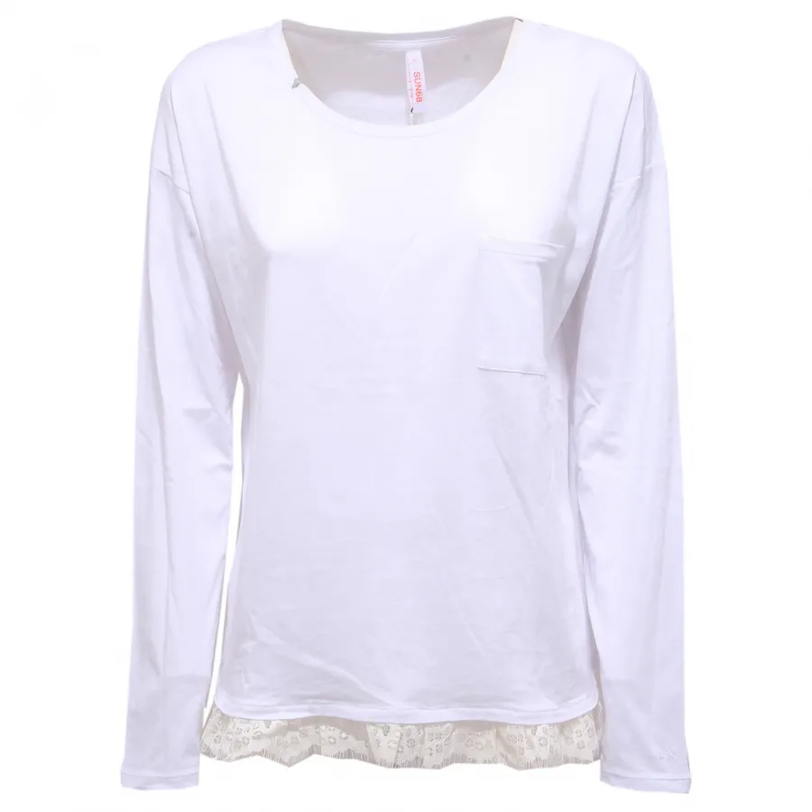 6800Y maglia donna SUN 68 pizzo white cotton lace t-shirt woman
