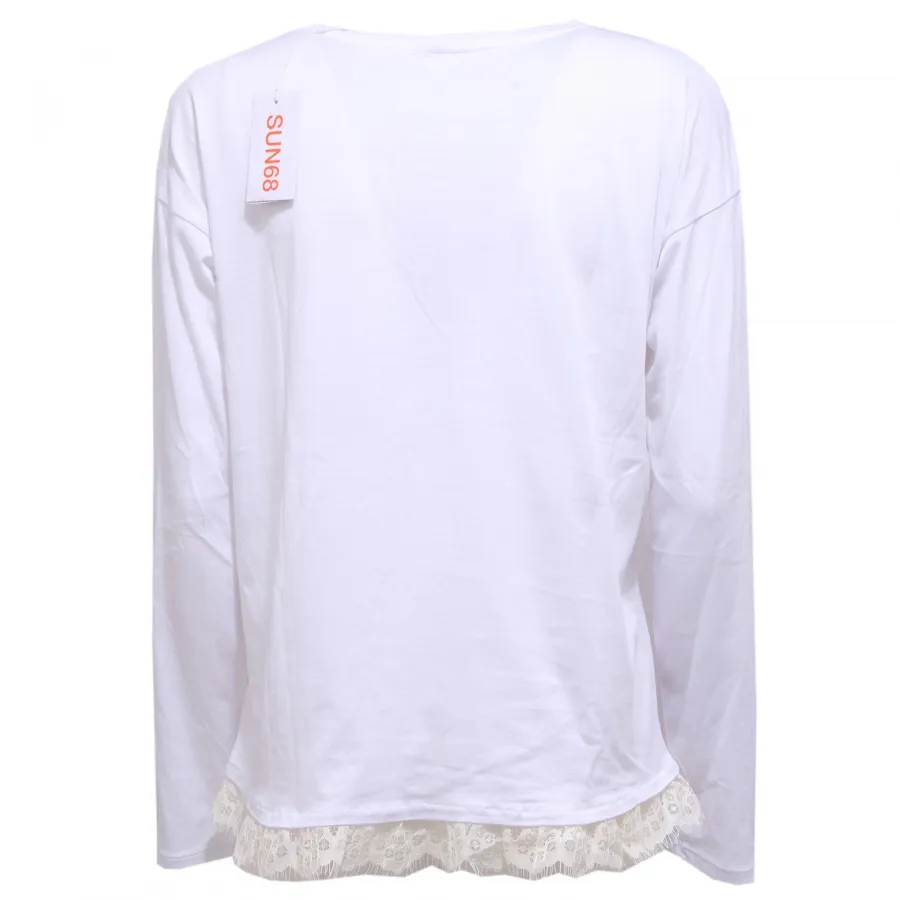 6800Y maglia donna SUN 68 pizzo white cotton lace t-shirt woman