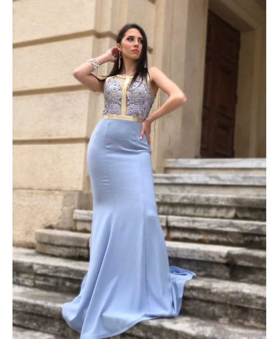 Abito a sirena - Celeste - Corpetto decorato