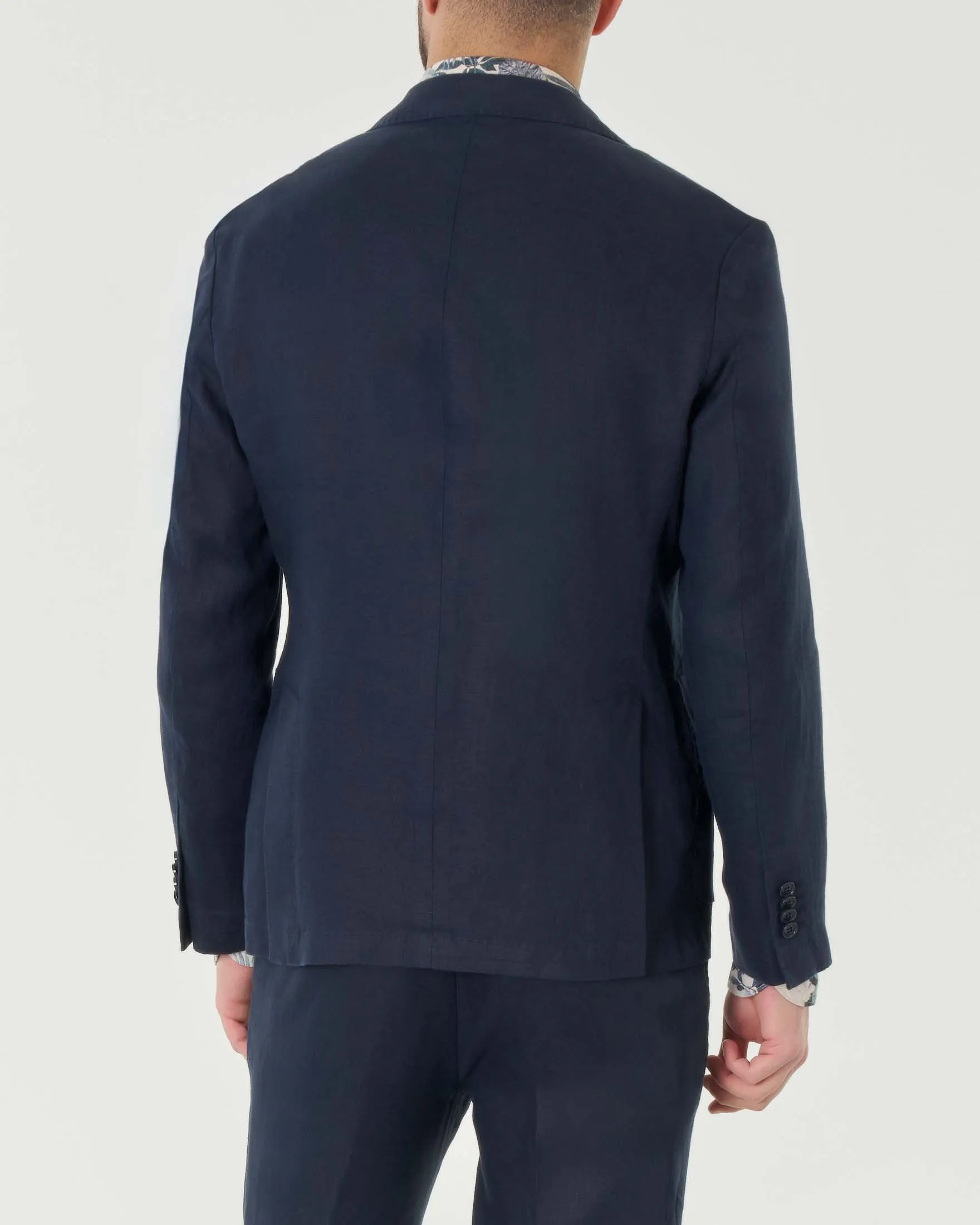 Abito blu in puro lino con rever classico