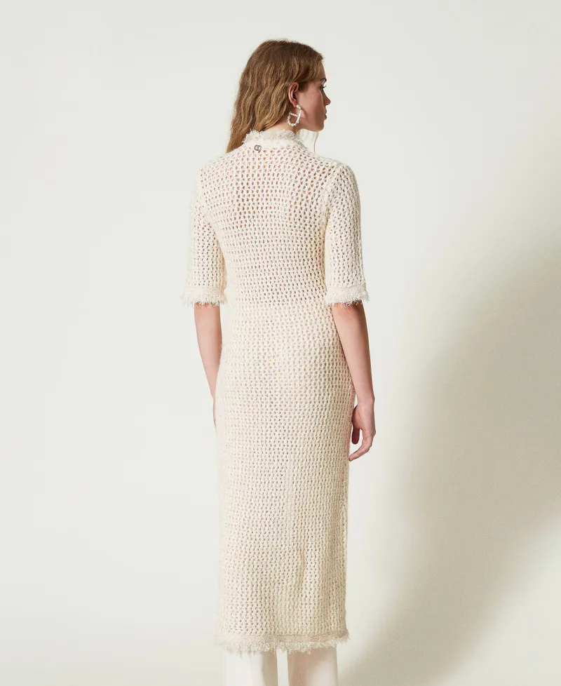 Abito-cardigan in maglia jacquard a rete
