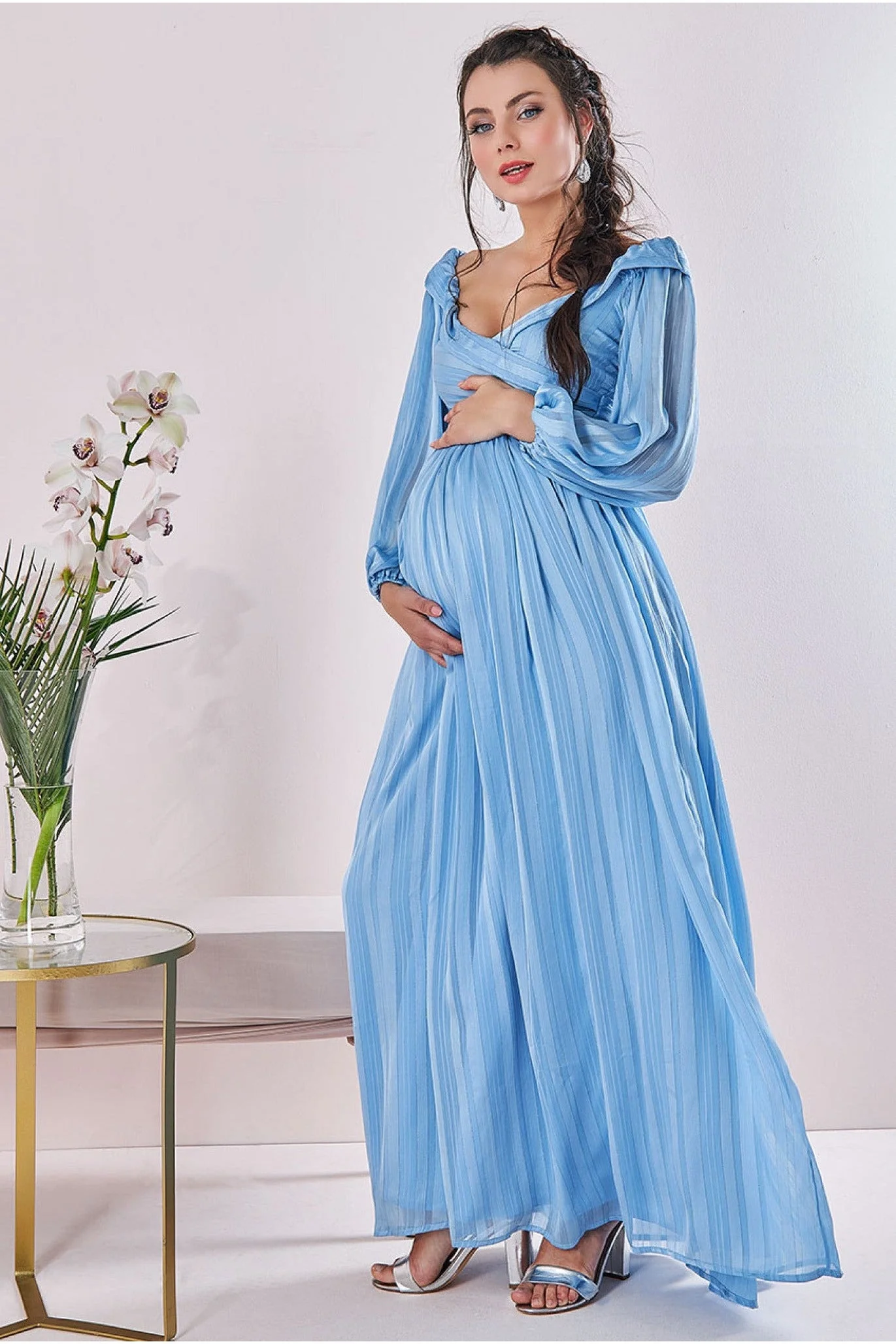 Abito Maxi Avvolgente Blu da Cerimonia – Elegante e Leggero per l’Estate