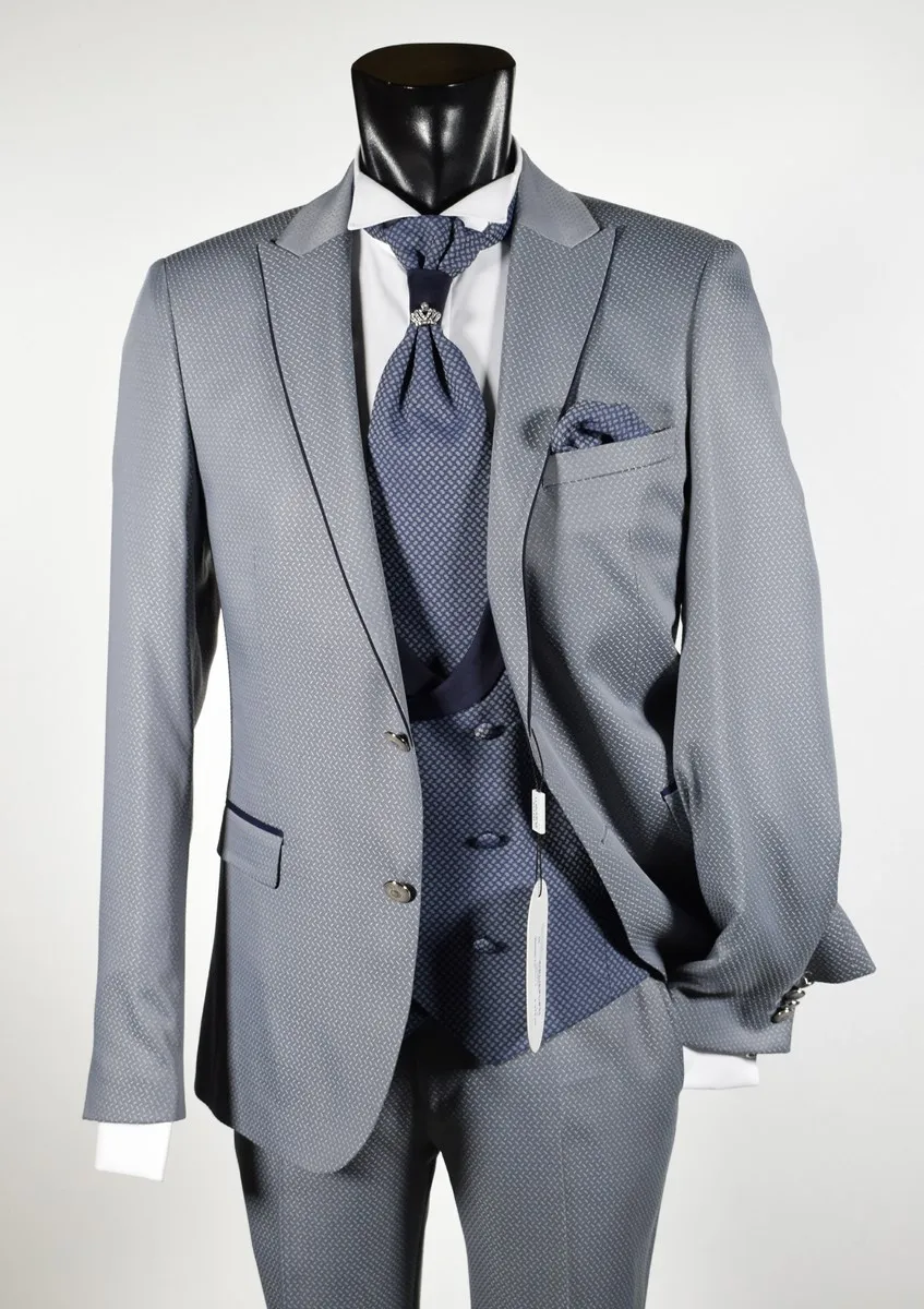 Abito musani cerimonia grigio chiaro slim fit con petto a lancia