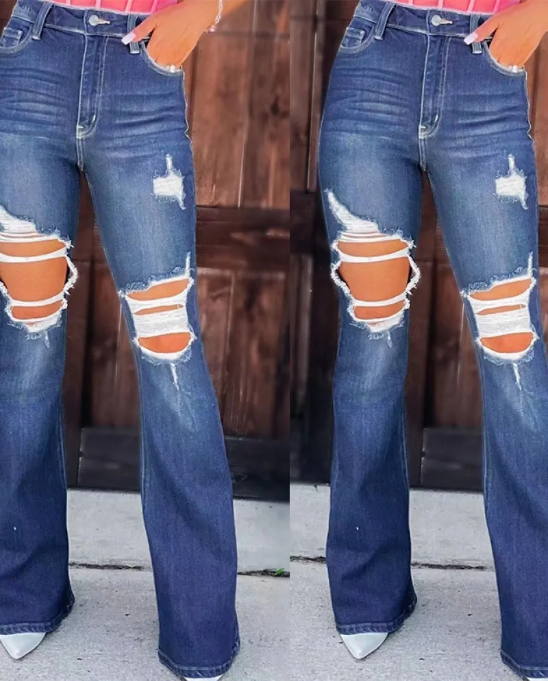 And  Independent Station New Casual Jeans For Women, Slimming And Temperament, Ripped Wide-leg Pants, Trendy Pants