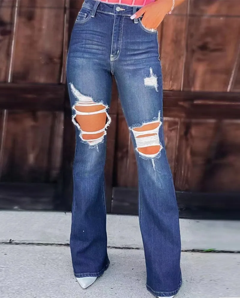 And  Independent Station New Casual Jeans For Women, Slimming And Temperament, Ripped Wide-leg Pants, Trendy Pants