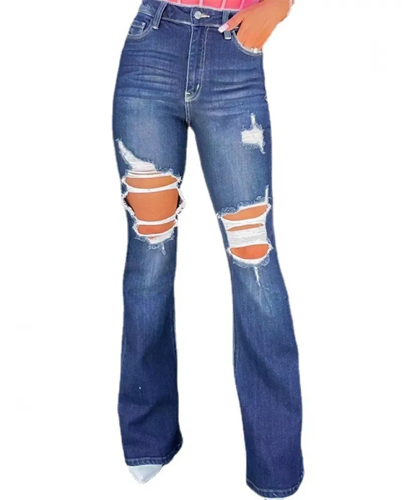 And  Independent Station New Casual Jeans For Women, Slimming And Temperament, Ripped Wide-leg Pants, Trendy Pants