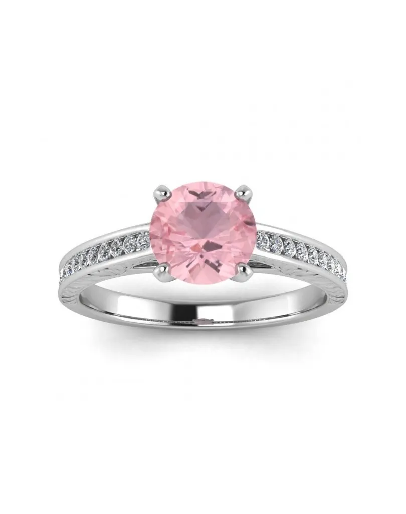 Anello Pave Quarzo Rosa e Diamanti Naturali