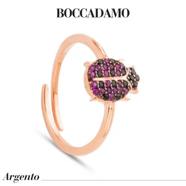 Anello placcato oro rosa con coccinella di zirconi    