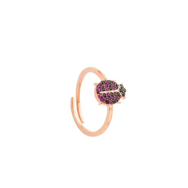 Anello placcato oro rosa con coccinella di zirconi    