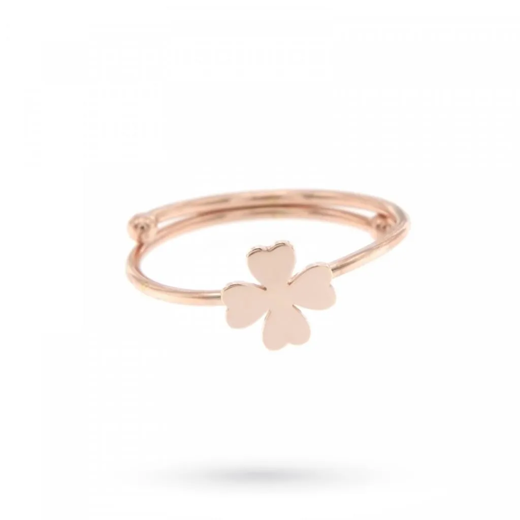 Anello regolabile quadrifoglio argento placcato oro rosa