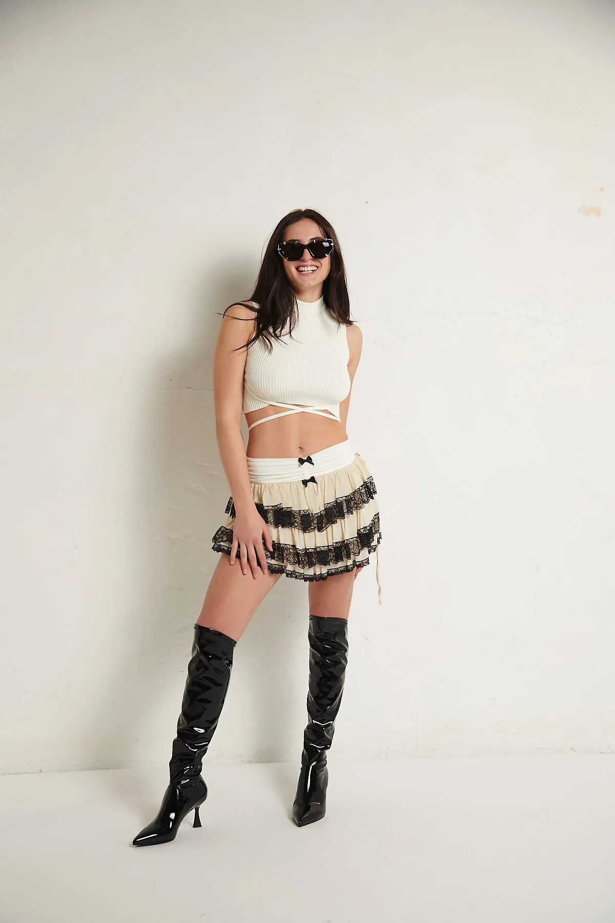 ANIYE BY Gonna corta con balze e pizzo GEORGY
