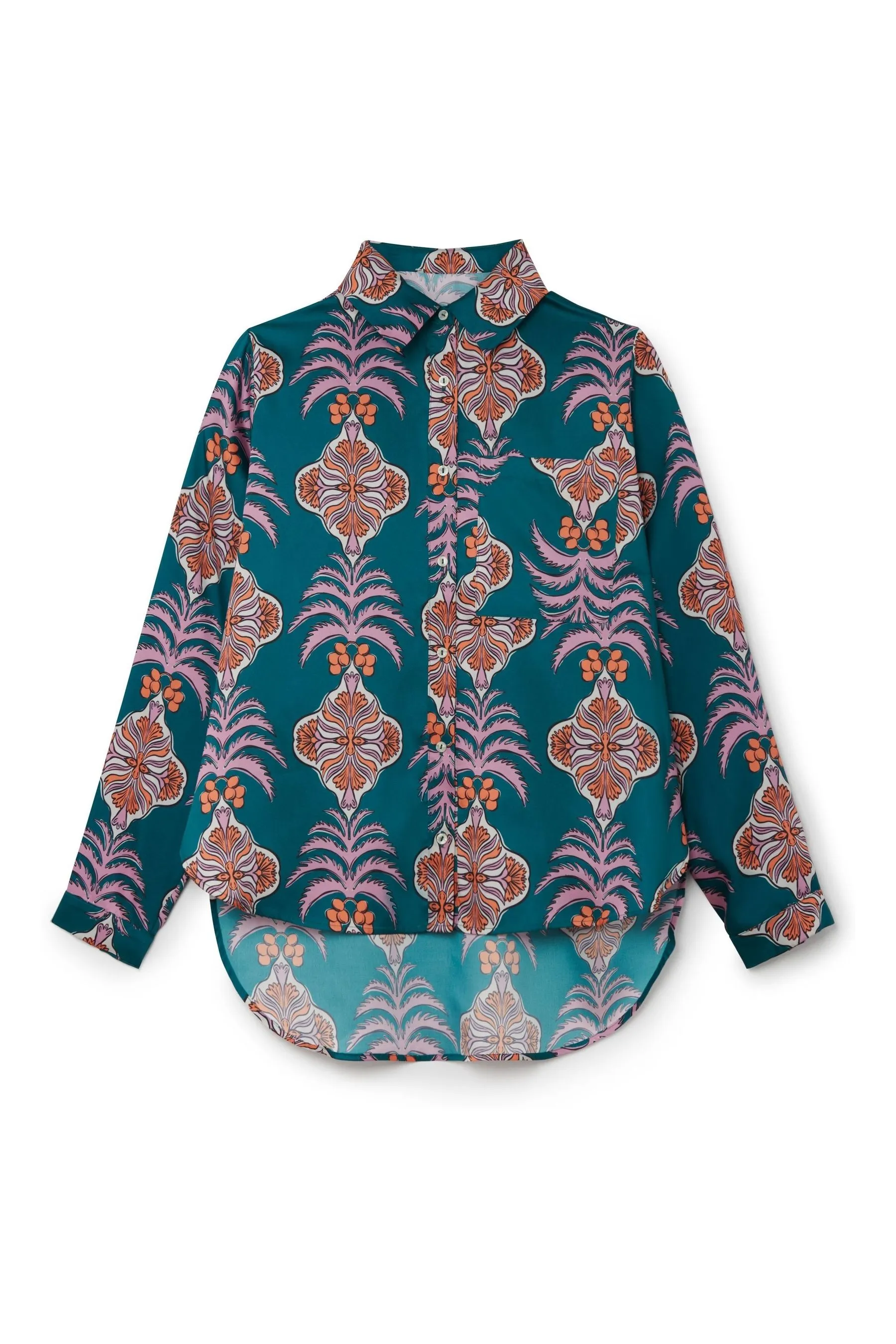 Another Sunday Long Sleeved Satin Oversized Shirt In Multi Print    