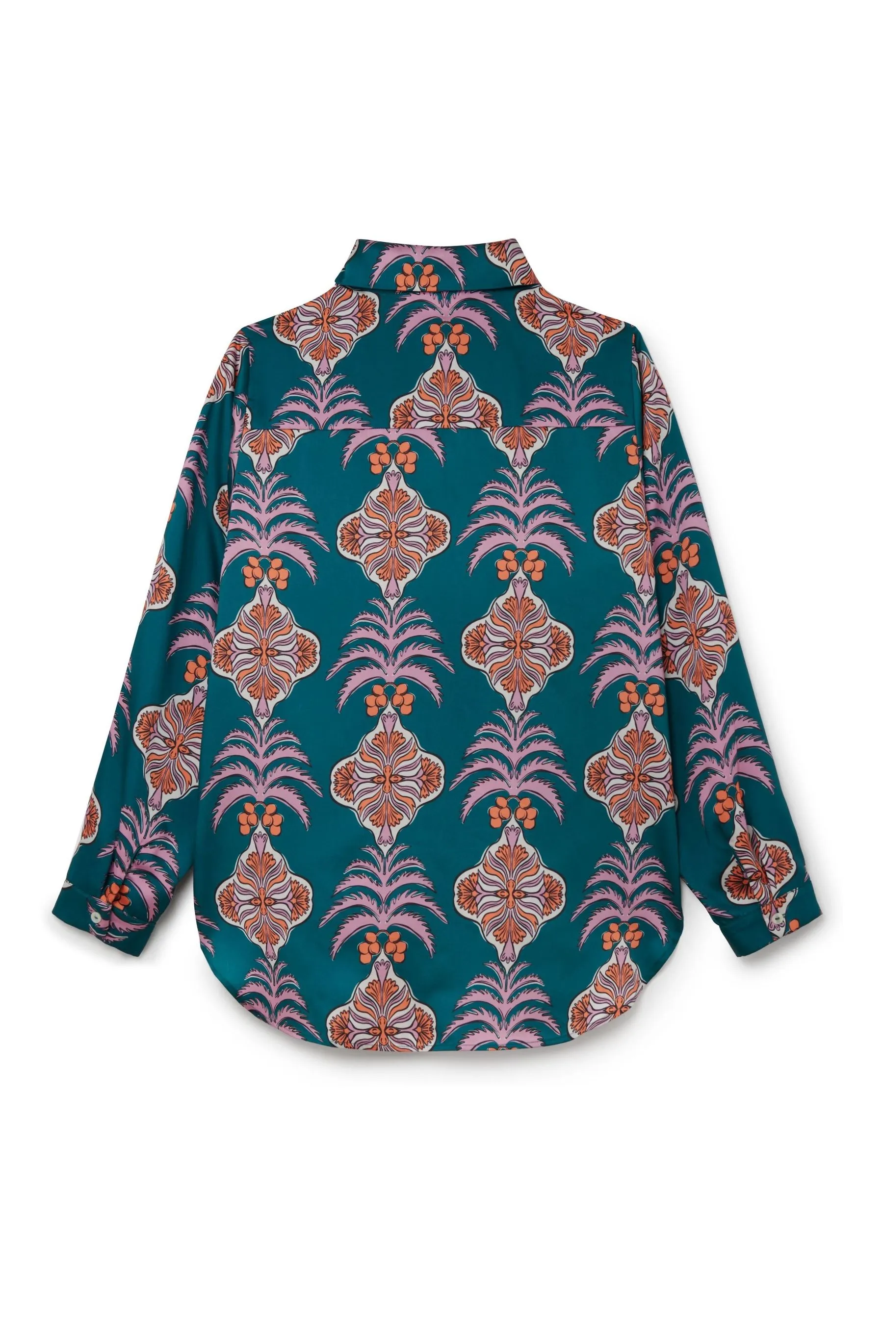 Another Sunday Long Sleeved Satin Oversized Shirt In Multi Print    
