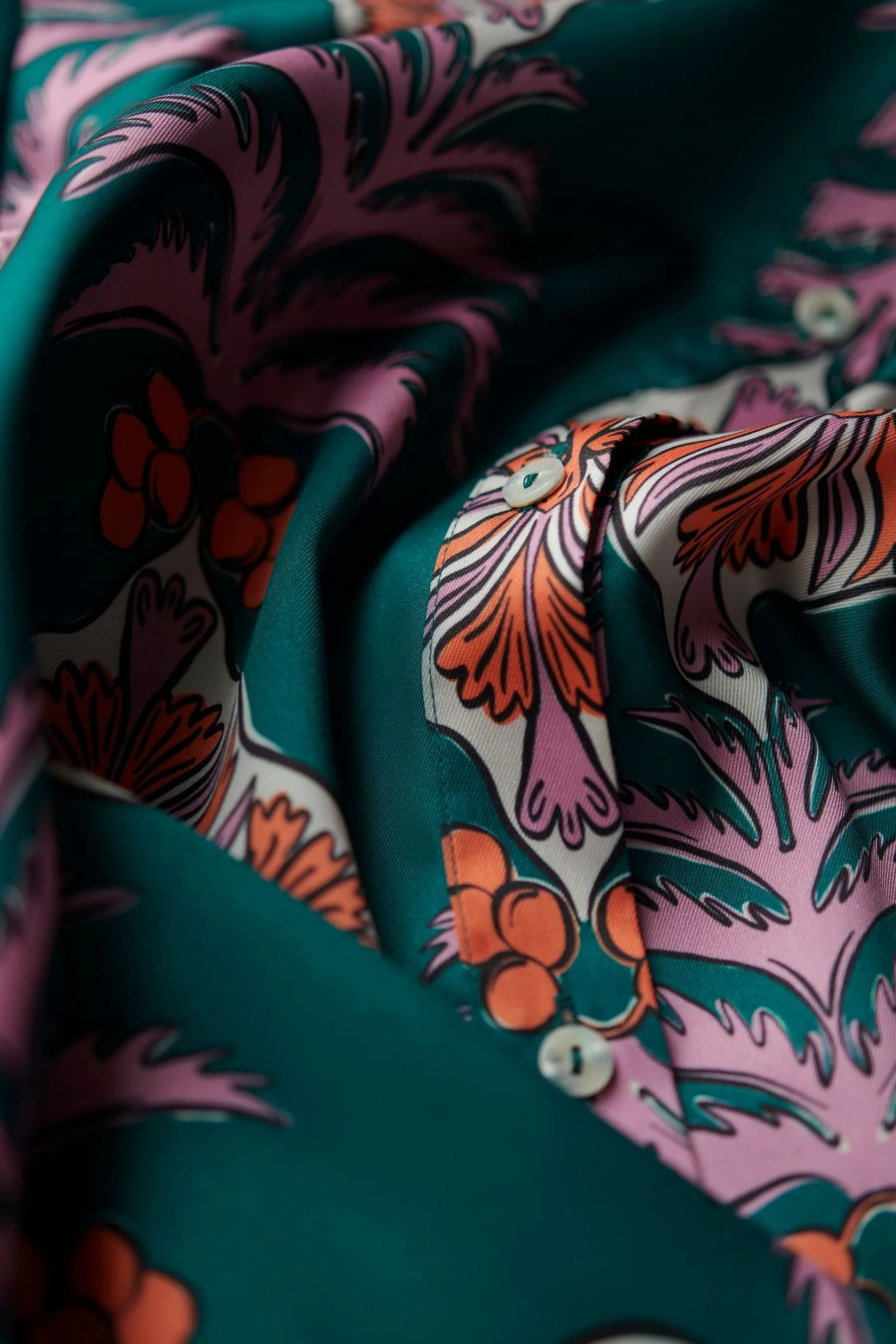 Another Sunday Long Sleeved Satin Oversized Shirt In Multi Print    
