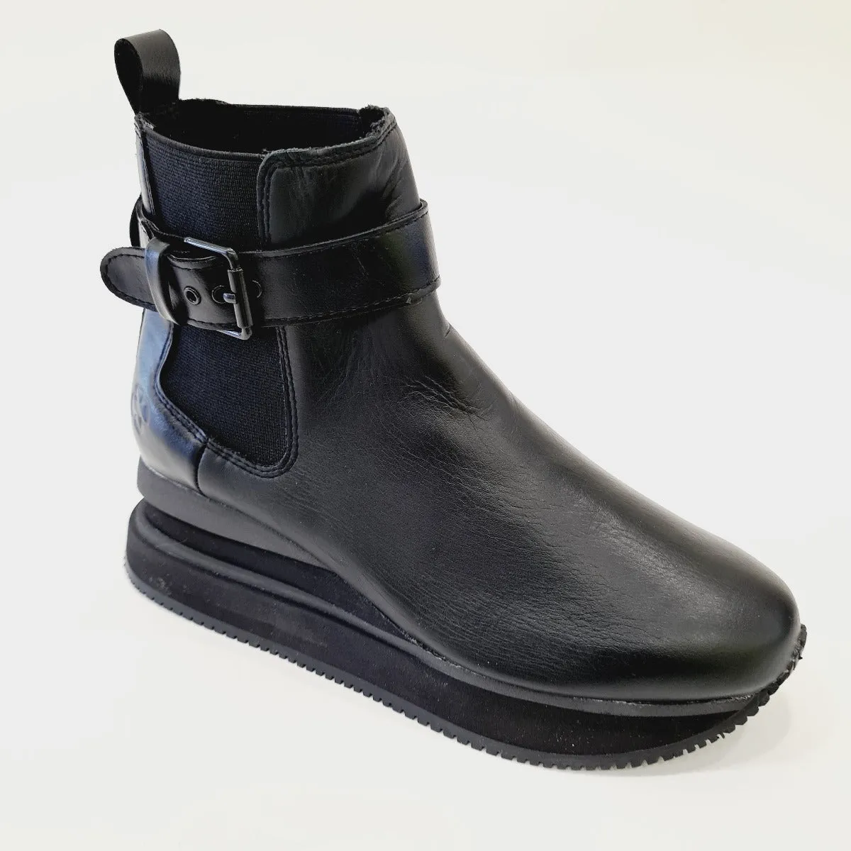 Apepazza sneakers fondo gomma + suola interna alta 2 cm. (6 cm totale) pelle BLACK  rif.626