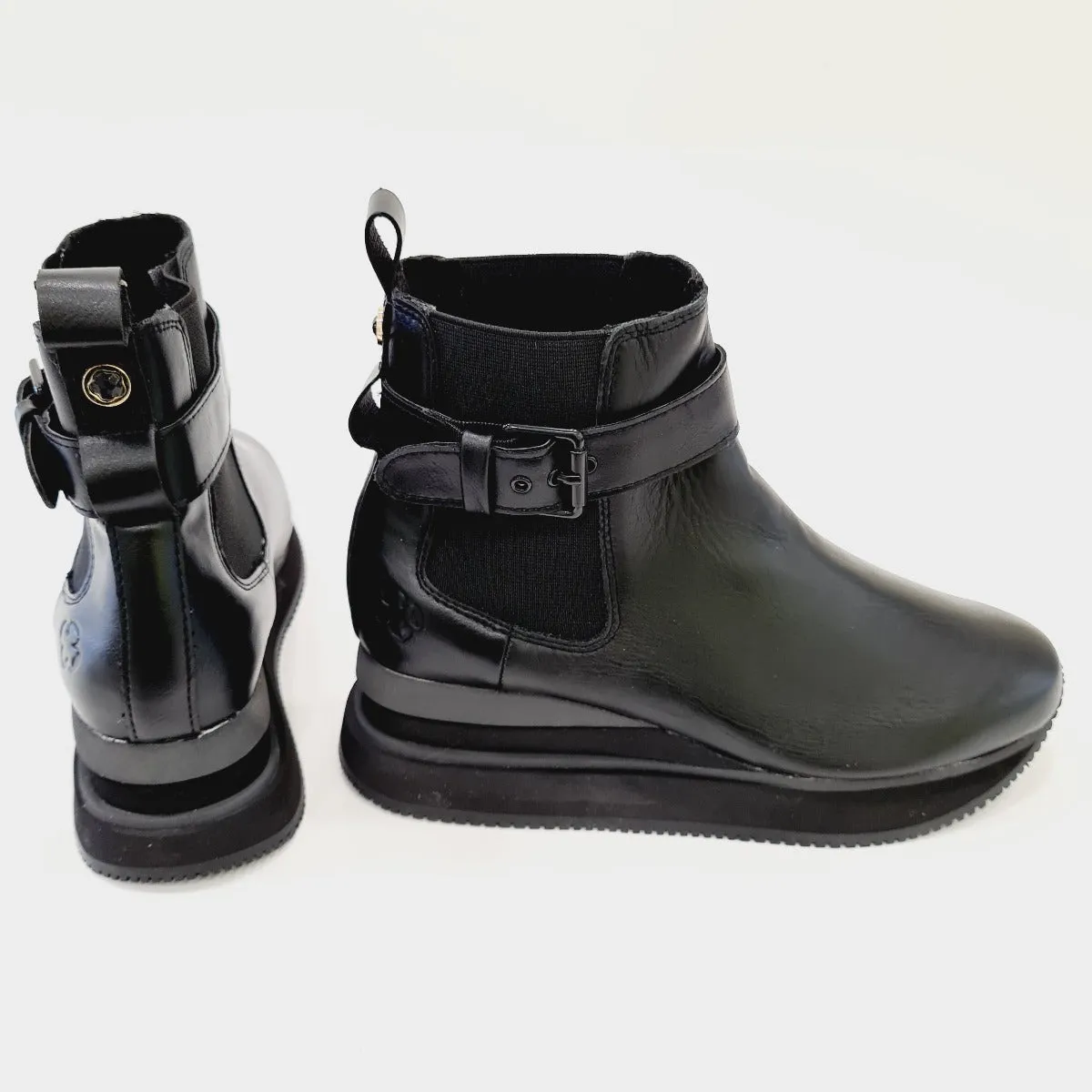 Apepazza sneakers fondo gomma + suola interna alta 2 cm. (6 cm totale) pelle BLACK  rif.626