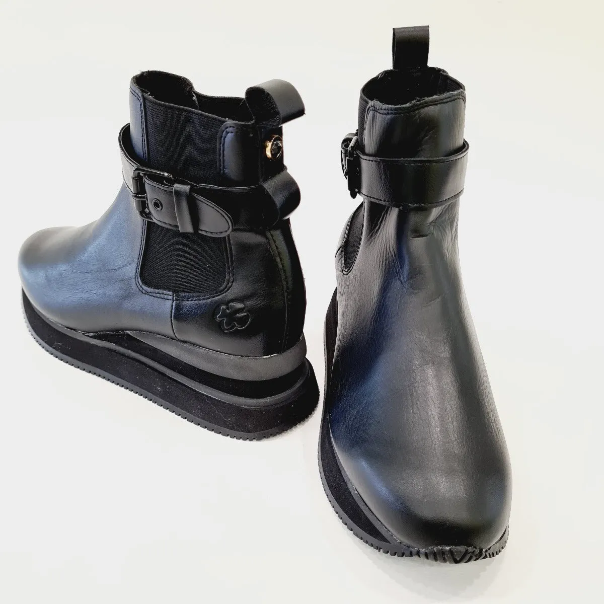 Apepazza sneakers fondo gomma + suola interna alta 2 cm. (6 cm totale) pelle BLACK  rif.626