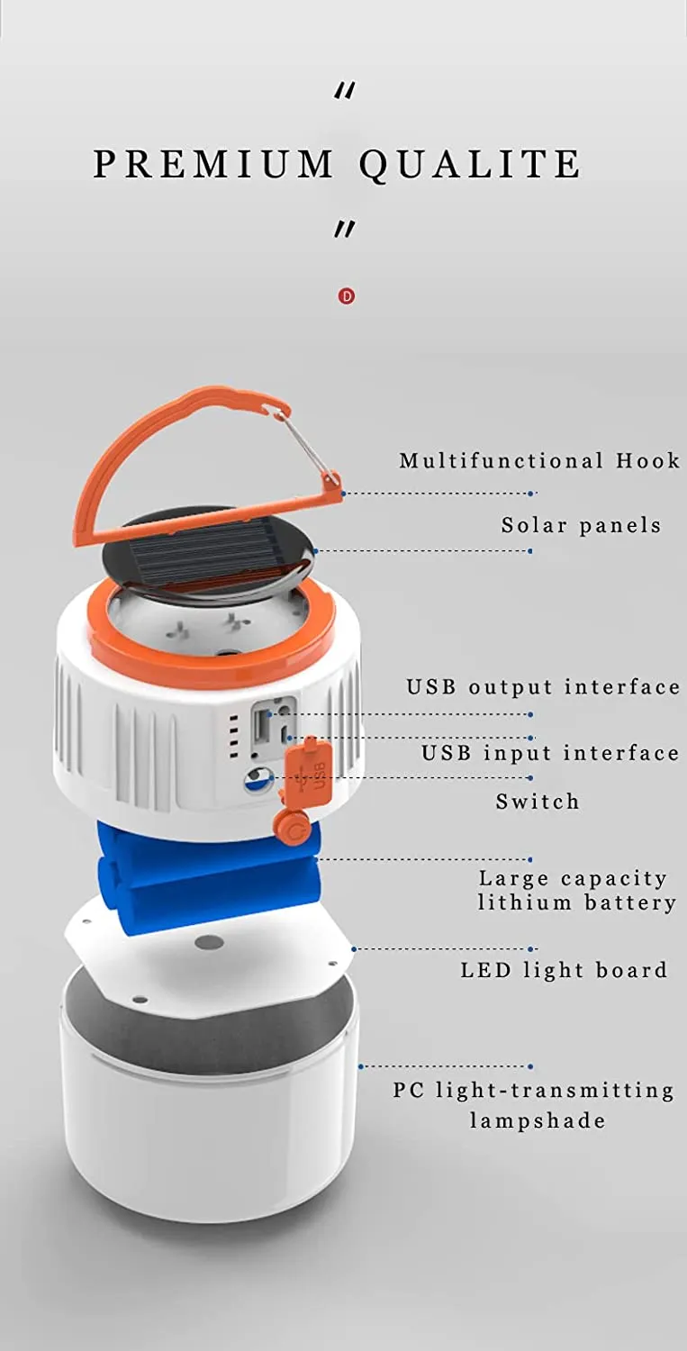 AUELEK - Lanterna da campeggio, ricaricabile tramite USB, con telecomando, 1000 lumen, 5 modalità, luce di emergenza, multifunzi