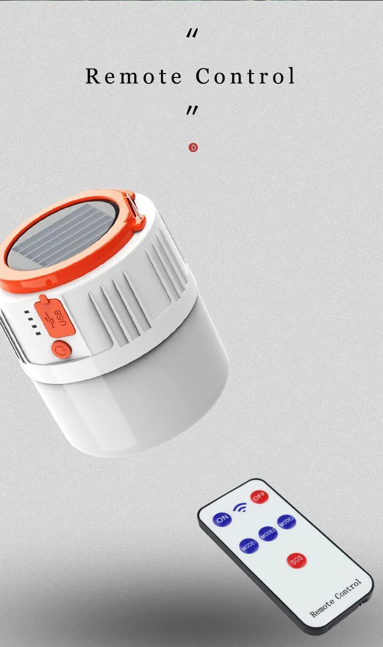 AUELEK - Lanterna da campeggio, ricaricabile tramite USB, con telecomando, 1000 lumen, 5 modalità, luce di emergenza, multifunzi