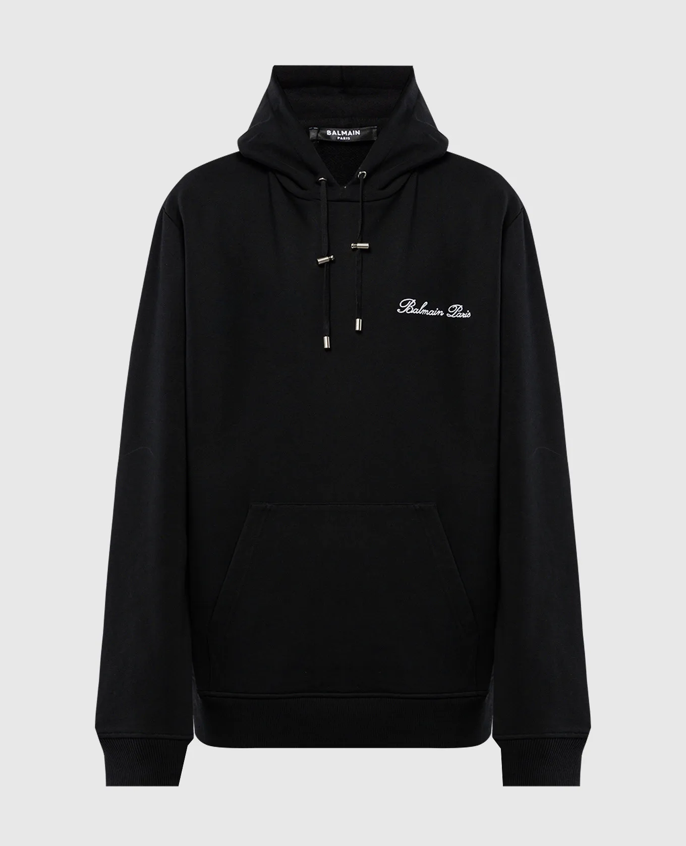 Balmain Felpa nera con cappuccio con ricamo logo DH1JT047BC78