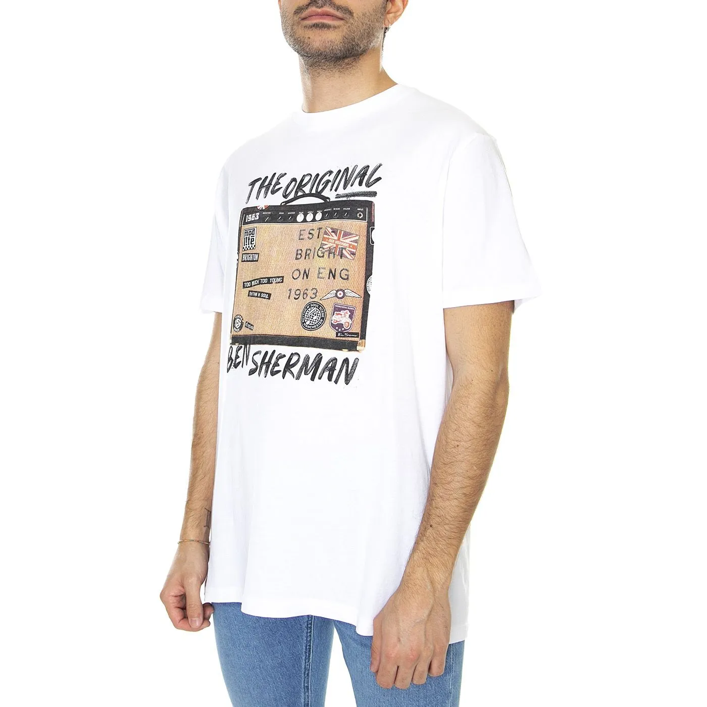 Ben Sherman Guitar Amp Tee White - Maglietta Girocollo Uomo Bianca    