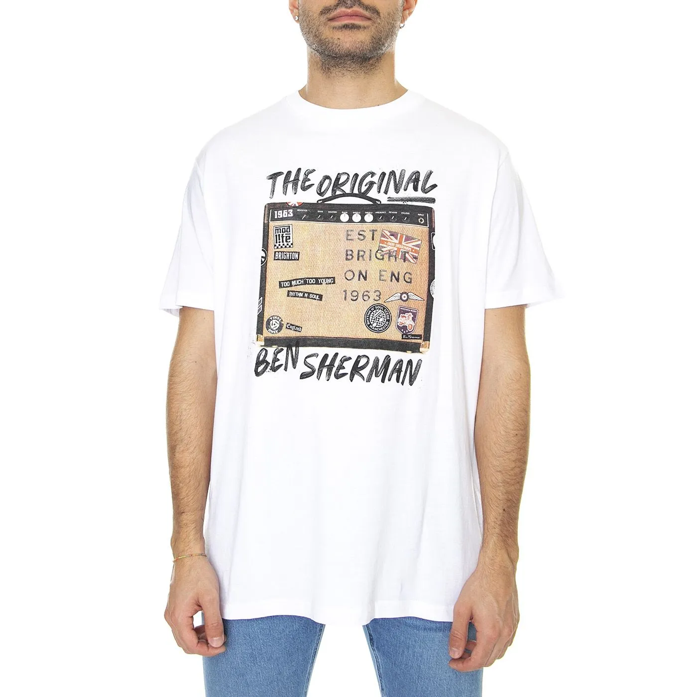Ben Sherman Guitar Amp Tee White - Maglietta Girocollo Uomo Bianca    
