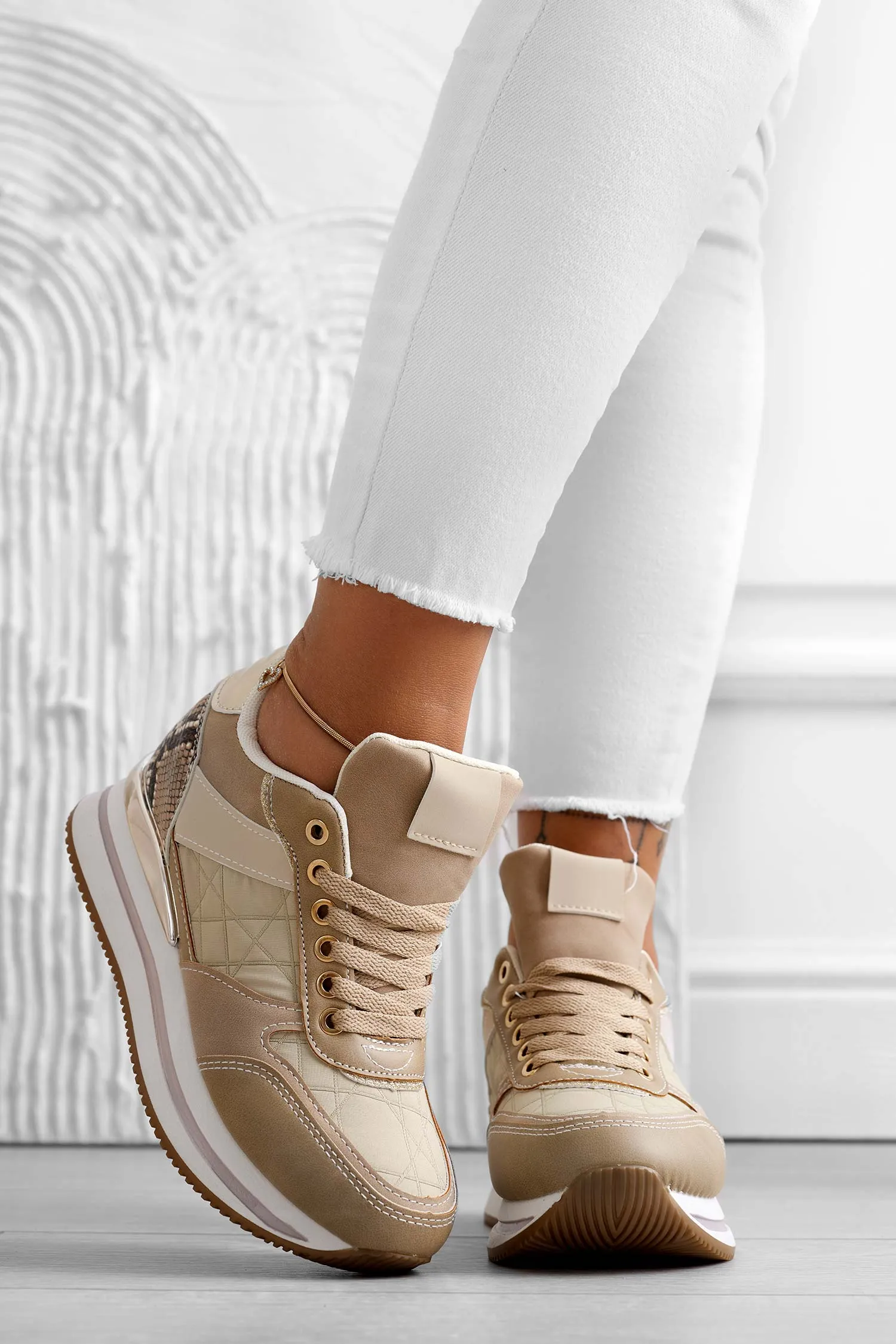 BENEDETTA - Sneakers fango con inserti pitonati e zeppa interna