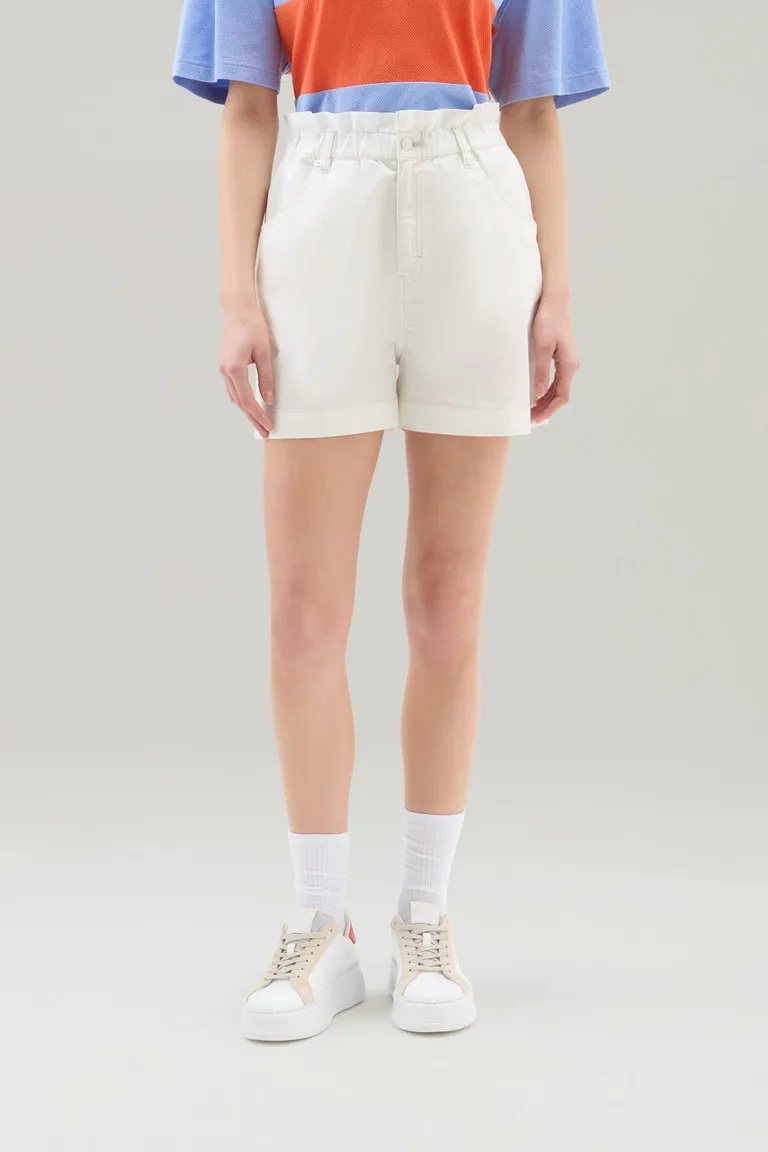Bermuda in twill di cotone elasticizzato a vita alta                                                                            