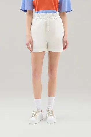 Bermuda in twill di cotone elasticizzato a vita alta                                                                            