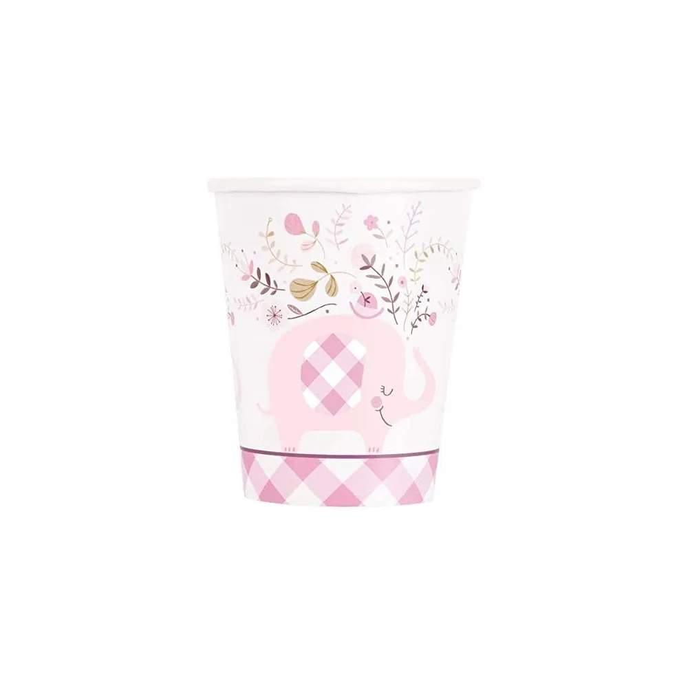 Bicchieri di Carta Elefante Rosa 266 ml - Nascita e Battesimo - Cf. 8