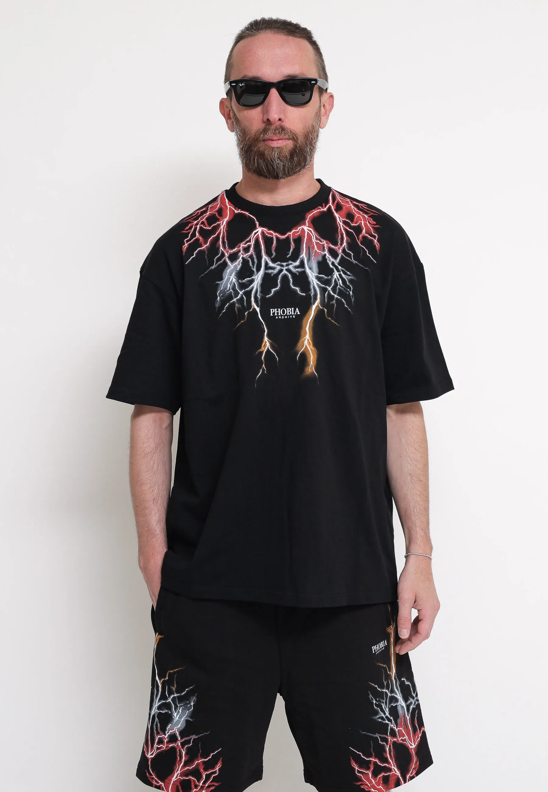 Black T-Shirt Whit Red Grey Orange Lightning