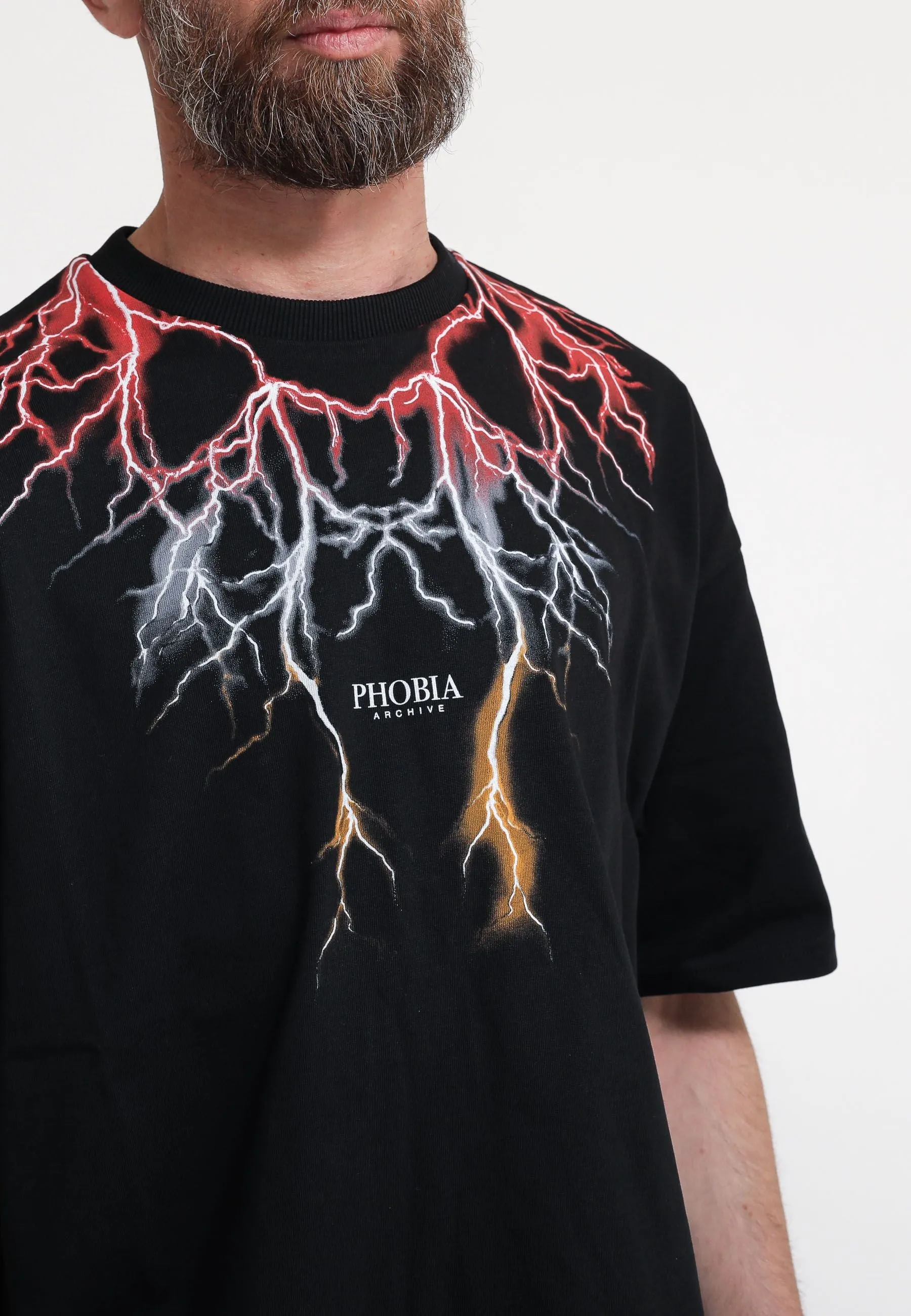 Black T-Shirt Whit Red Grey Orange Lightning