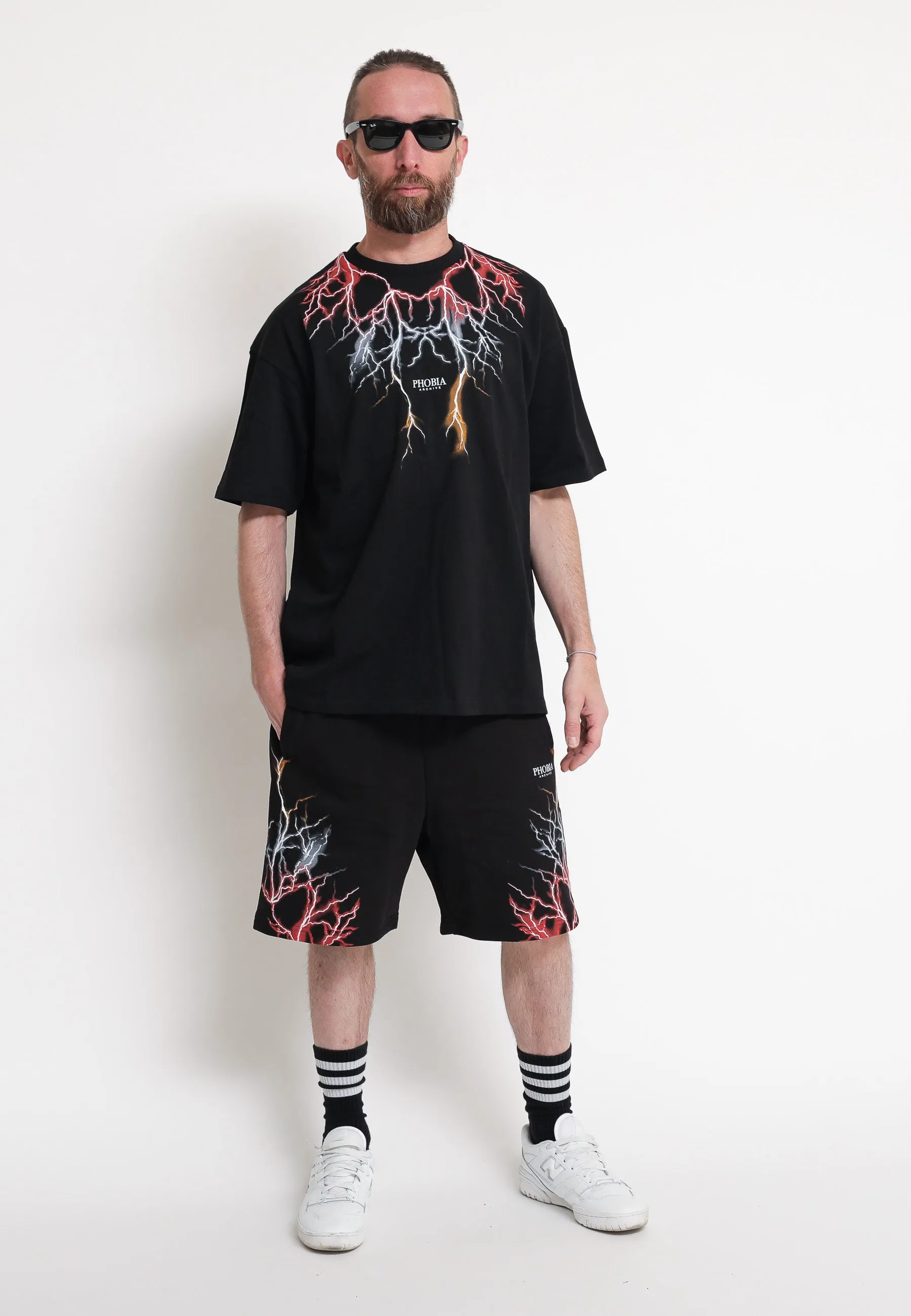Black T-Shirt Whit Red Grey Orange Lightning