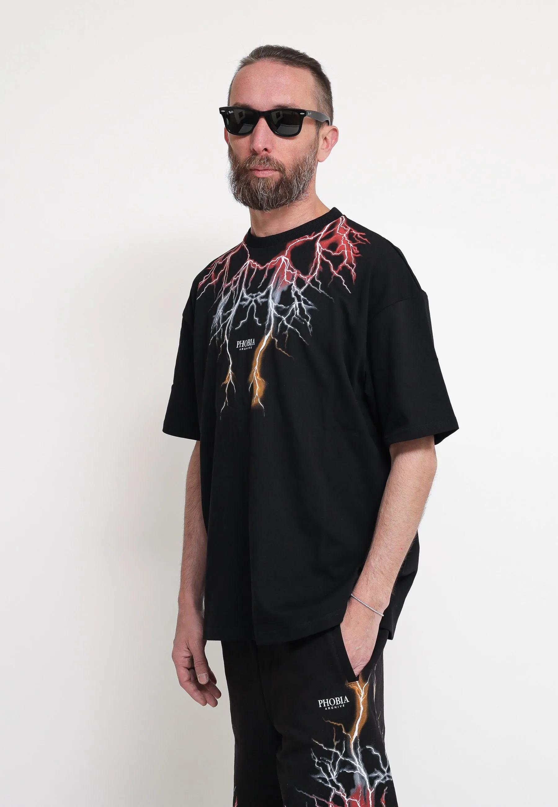 Black T-Shirt Whit Red Grey Orange Lightning