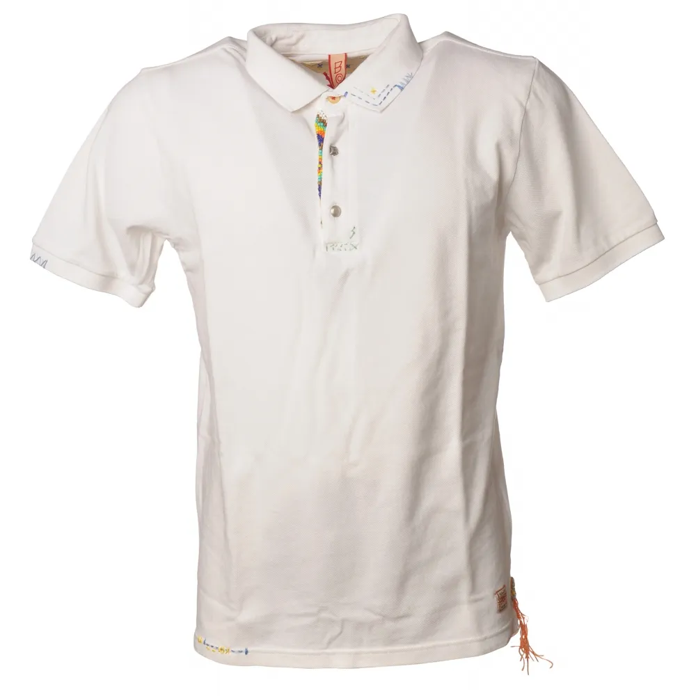 BoB Company - Polo Manica Corta con Inserto Perline - Bianco - T-Shirt - Made in Italy - Luxury Exclusive Collection