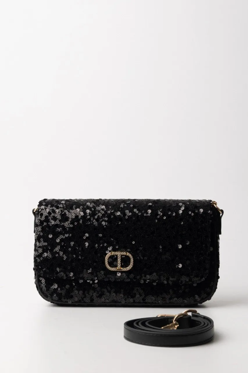 Borsa a tracolla con paillettes Nero