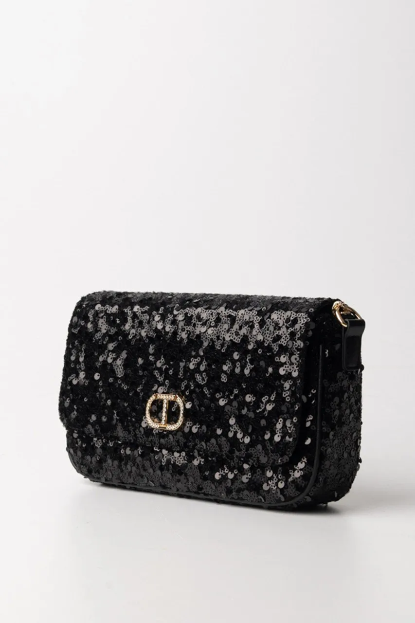 Borsa a tracolla con paillettes Nero