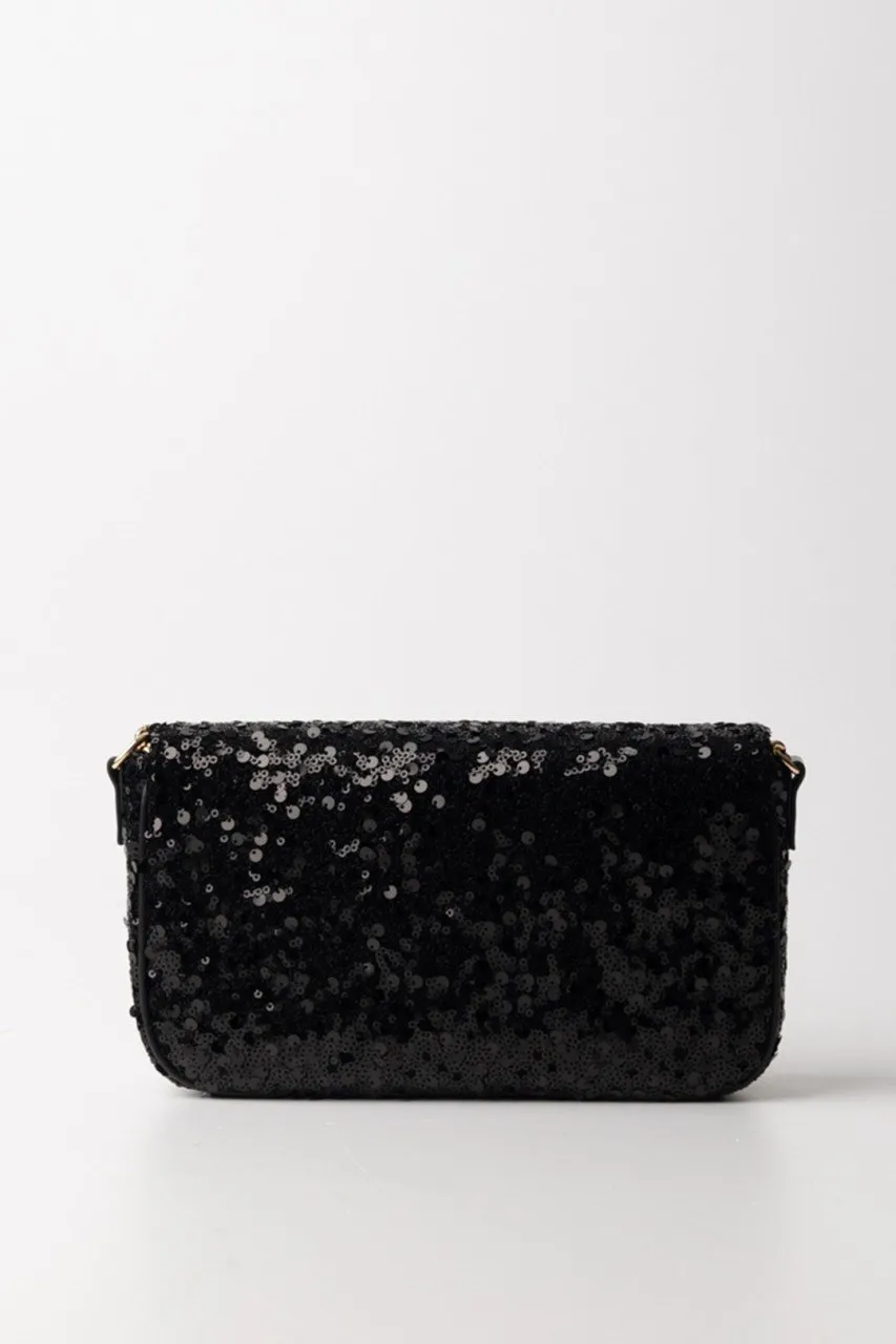 Borsa a tracolla con paillettes Nero