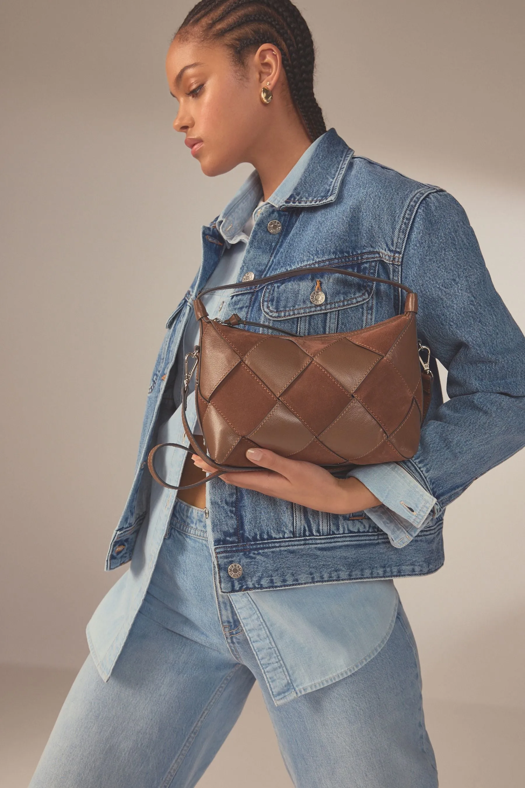 Borsa a tracolla in pelle intrecciata