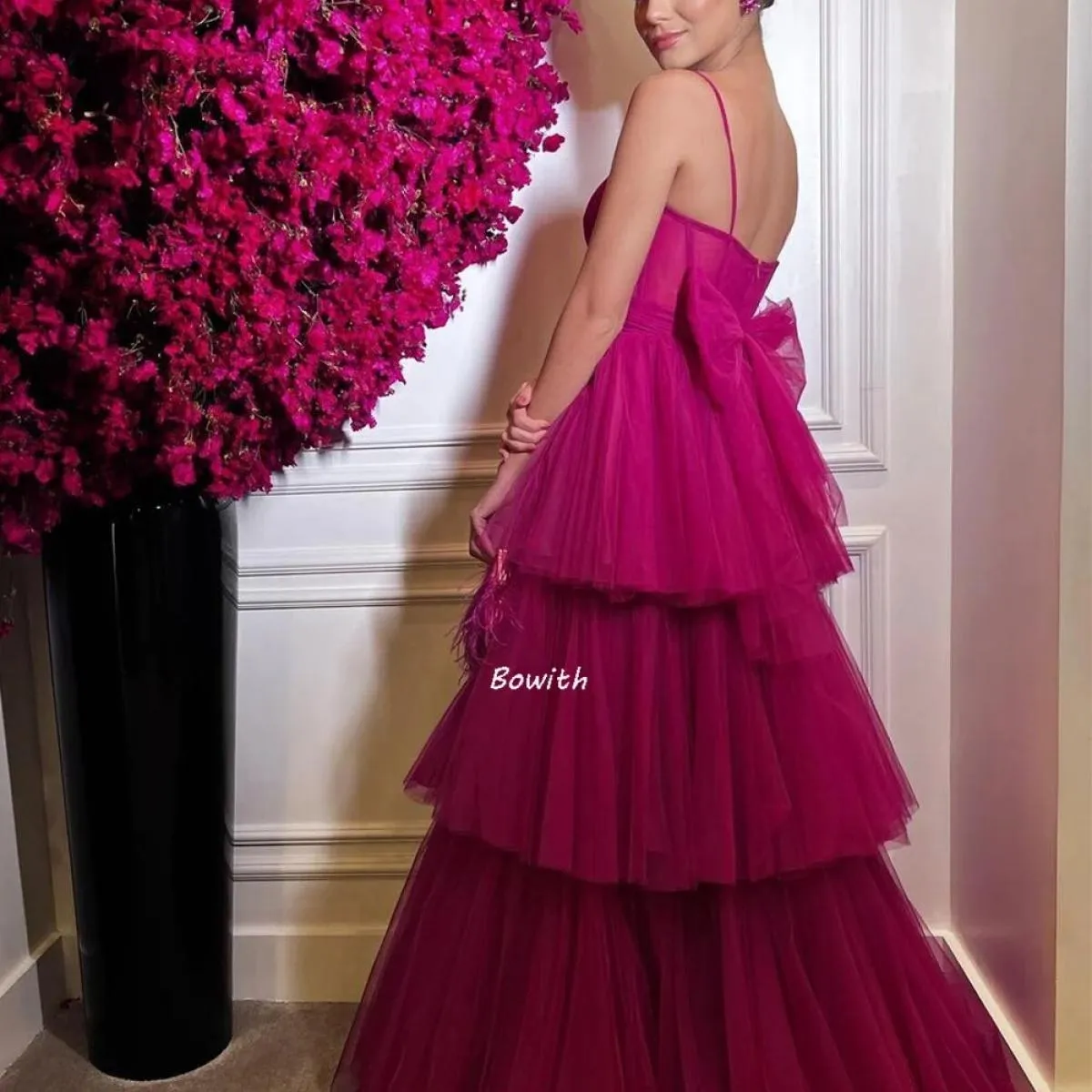 Bowith Abiti da cerimonia formale Abito da sera lungo ed elegante Festa con fiocco sul retro Abito da ballo di lusso 2023 Abiti