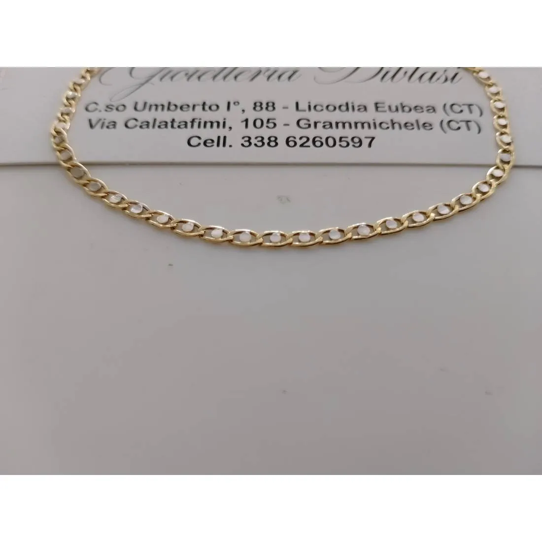 BRACCIALE ORO Maglia Lucida Piatta Bicolore GIALLO BIANCO 18 Kt 750% Uomo Donna