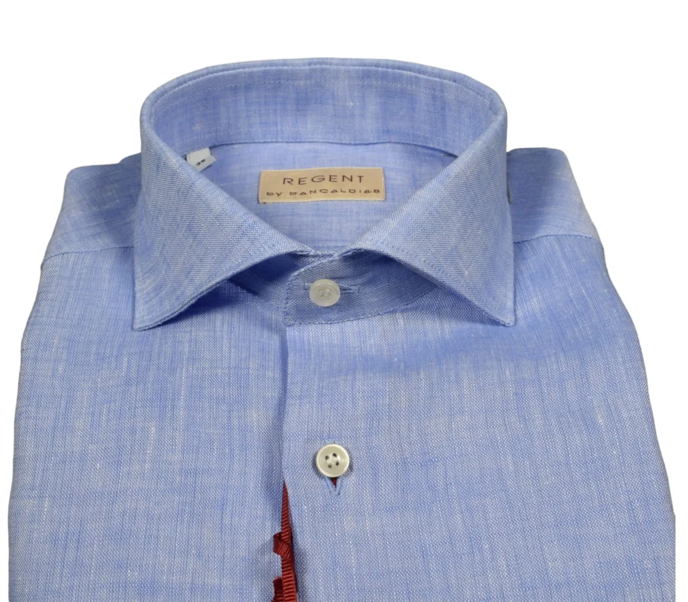 Camicia celeste pancaldi slim fit in puro lino collo alla francese