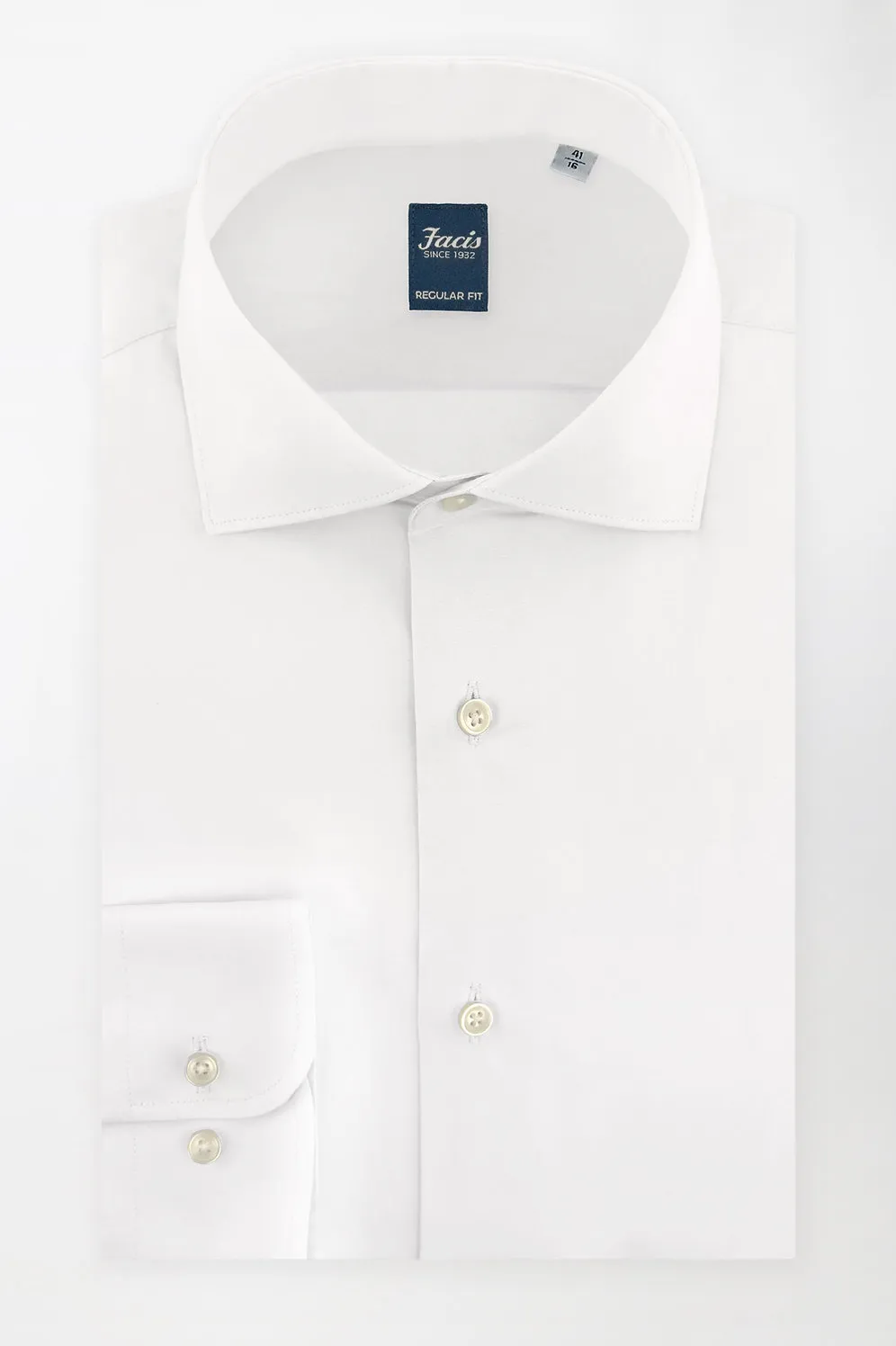 CAMICIA COLLO FRANCESE BIANCA IN COTONE POPELINE UNITO - REGULAR FIT