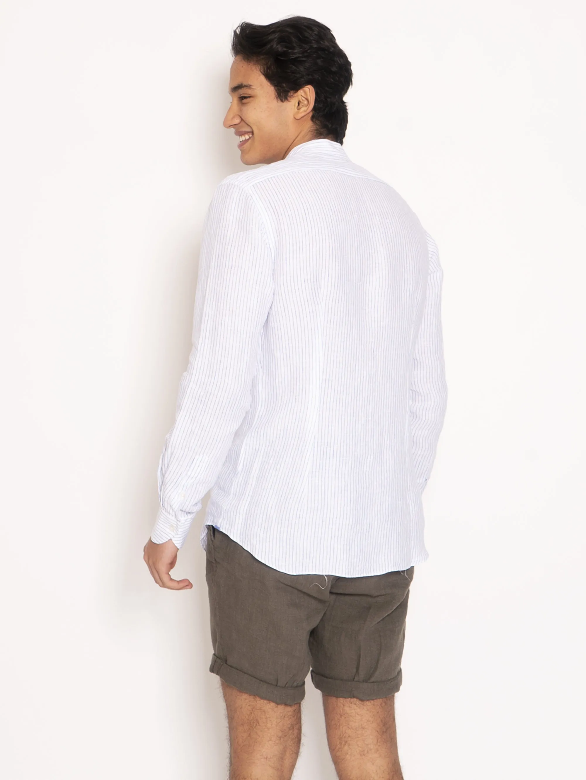 Camicia Coreana in Lino - Blu