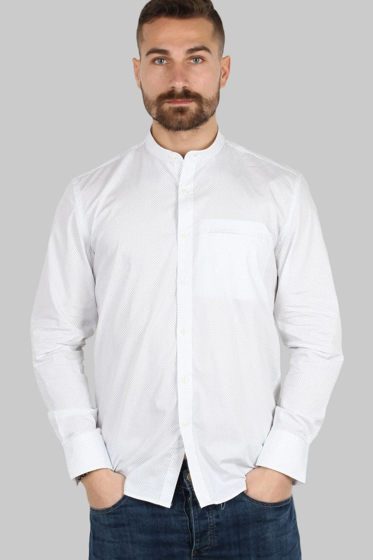 Camicia coreana uomo con microfantasia a contrasto