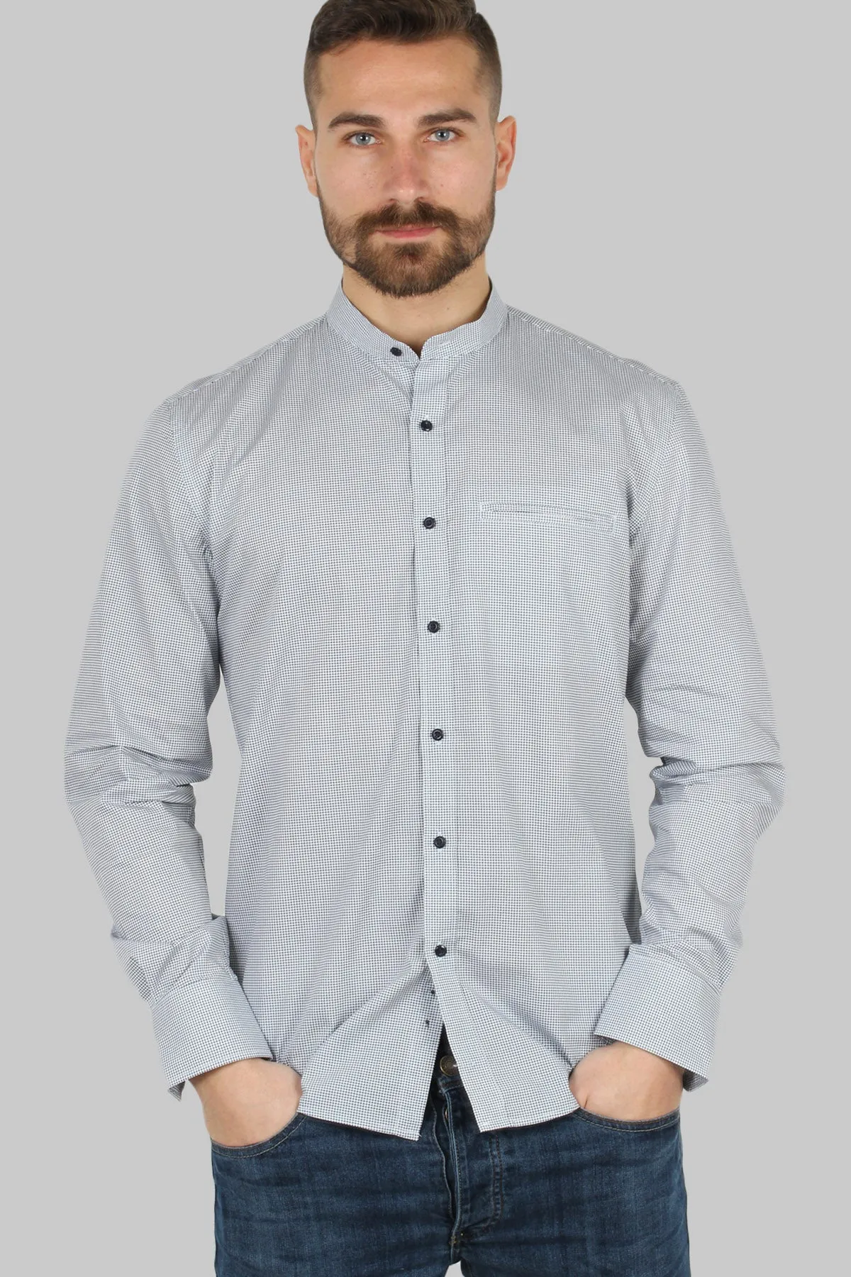 Camicia coreana uomo con microfantasia a contrasto